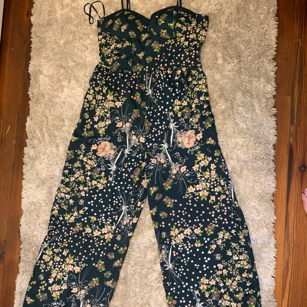 Worn once green floral jumpsuit